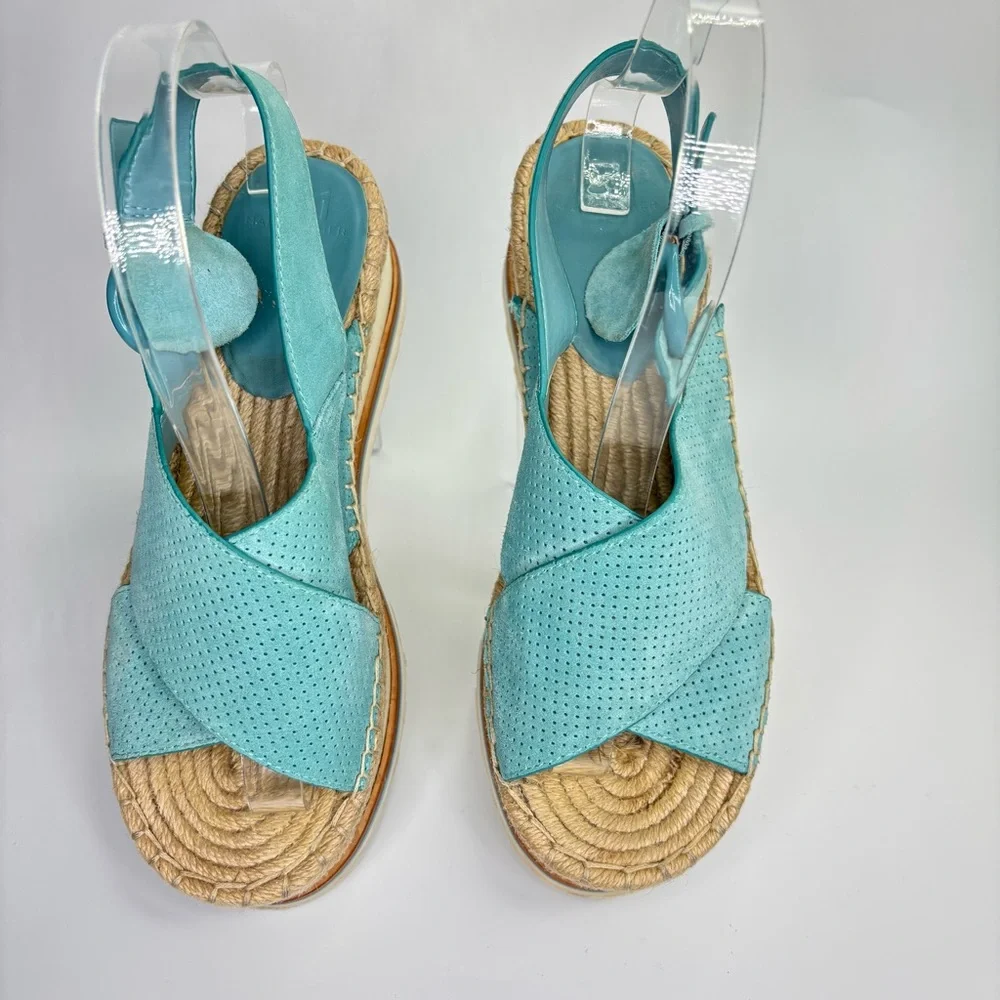SH4 Marc Fisher LTD Gellyn Slingback Espadrille Platform Sandal Turquoise Size 7